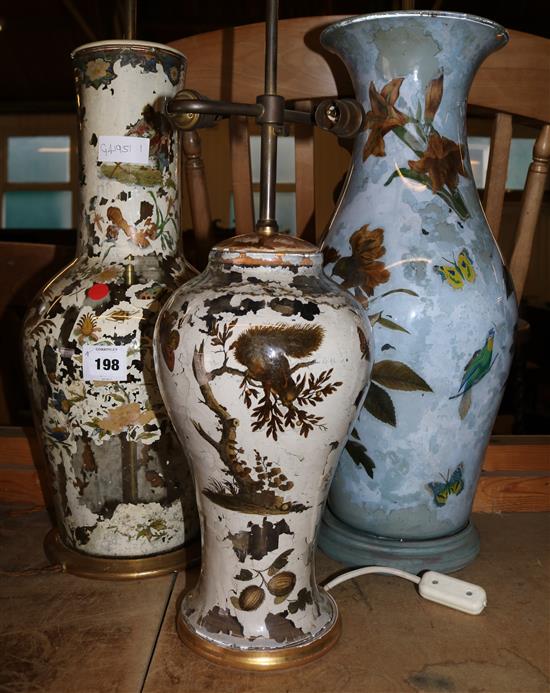 Three decalcomania lamps